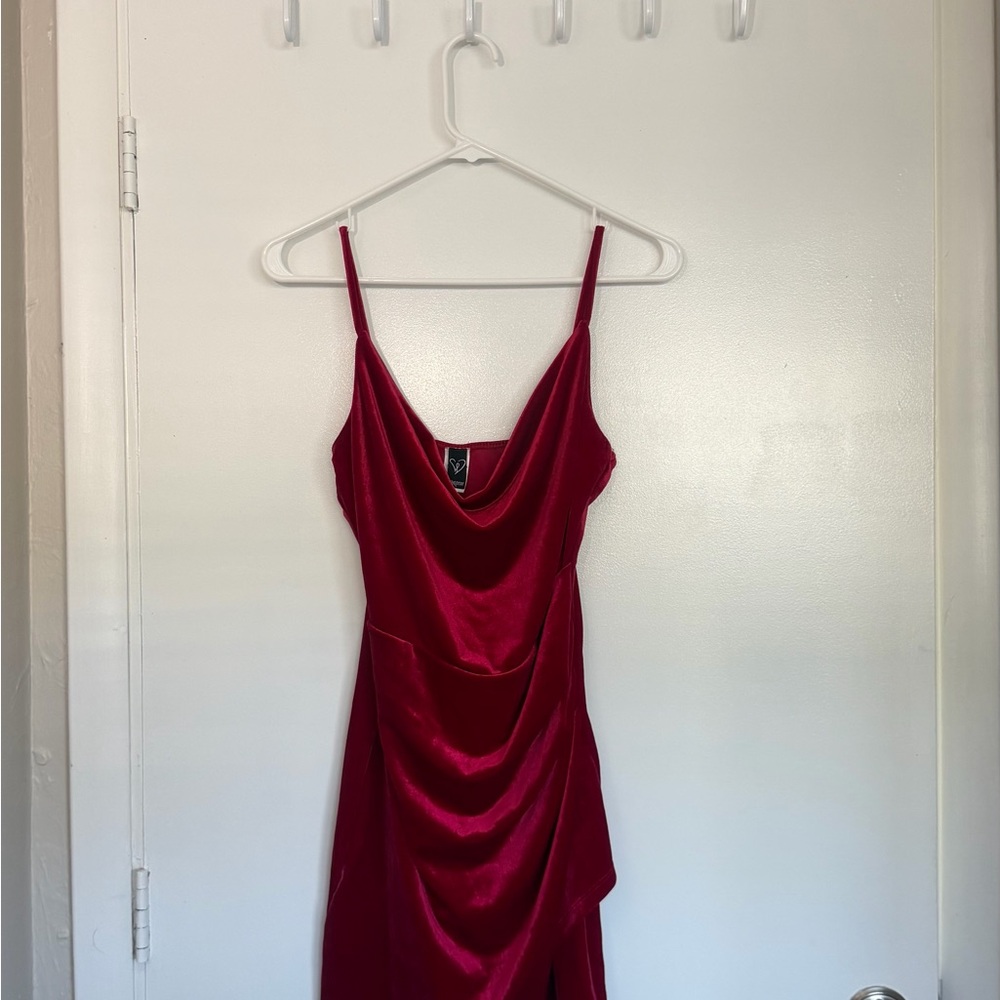 Windsor Red Velvet Cowl Slip Dress